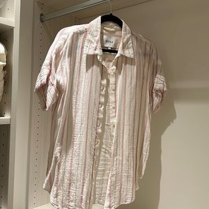 Revolve linen white red button down short sleeve shirt